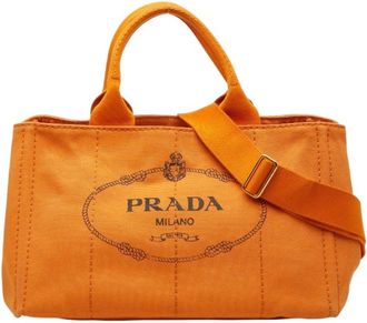 Prada Canapa Orange Canvas Shoulder Bag Tote Bag (Pre-Owned)