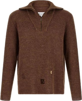 Maison Margiela Gereparede Ribbel Trui - Heren - V-hals truien - Bruin - L - Wol - Truien & Vesten