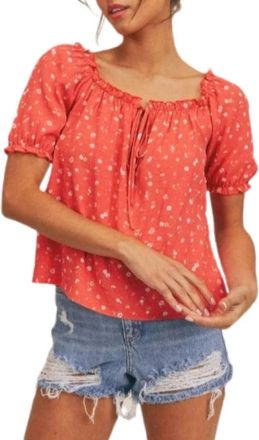 Sadie & Sage Dear Mama Puff Sleeve Top In Red
