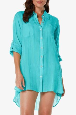 Helen Jon Camp Shirt Cover-Up in Seafoam Aqua at Nordstrom, Size X-Small