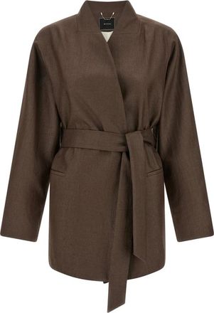Kiton Blazer van linnenmix met sjaalkraag - Dames - Kimonos - Bruin - XS - Linnen - Overhemden