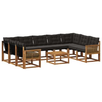 vidaXL Conjunto De Sof&aacute;s De Exterior Con Coj&iacute;n 10 Pcs Natural Y Negro Vidaxl