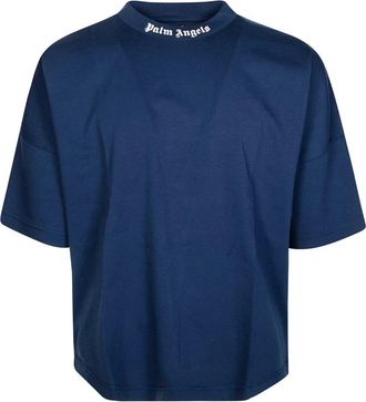 Palm Angels Classic Logo Over Tee - Heren - T-shirts - Blauw - S - Katoen - Tops