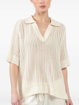 Sablyn V-neck ribbed-knit T-shirt - Beige