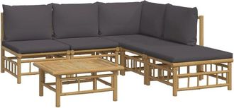 vidaXL Set De Muebles De Jard&iacute;n 6 Piezas Bamb&uacute; Con Cojines Gris Oscuro Vidaxl