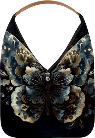 Generic Dark Floral Flower Butterfly (1) Reusable Lightweight Grocery Bags - Foldable Into Compact Pouch, Washable & Sturdy, Multipurpose for Shopping and Tra