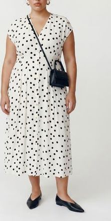 Vero Moda Dot Print Cap Sleeve Button Front Midi Dress in Snow White/Black Dot at Nordstrom Rack, Size 18W