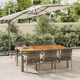 vidaXL Set Comedor Jard&iacute;n 7 Pzas Y Cojines Rat&aacute;n Sint&eacute;tico Gris Vidaxl