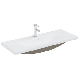 Berkfield Home Built-in Basin with Faucet 101x39x18 cm Ceramic White | Size: 101 x 39 x 18 cm