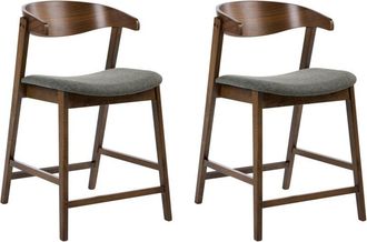 Beliani Set of 2 Bar Chairs Dark Brown Green Polyester Fabric Rubberwood Legs Retro Traditional Style LILLY
