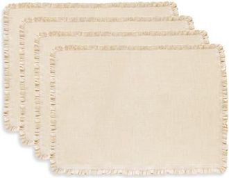 Solino Home Linen Placemats Set of 4, 14 x 19 Inch for Dining Table, Holiday and Everyday Table Decor - Juliette Ruffle in Natural at Nordstrom, Size