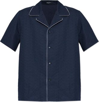 Balmain Monogram Shirt - Heren - Korte mouwen Overhemden - Blauw - S - Katoen - Overhemden