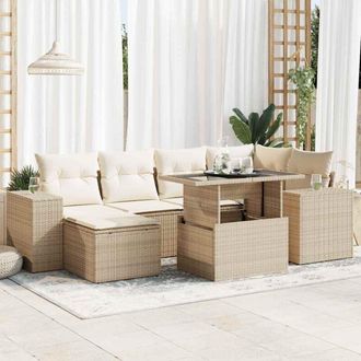 vidaXL Vidaxl - Set Sof&aacute;s De Jard&iacute;n 7 Piezas Y Cojines Rat&aacute;n Sint&eacute;tico Beige