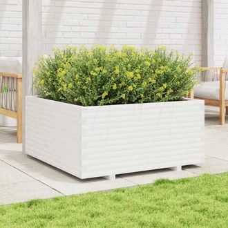 Berkfield Home Beautiful Garden Planter White 100x100x49.5 cm Solid Wood Pine