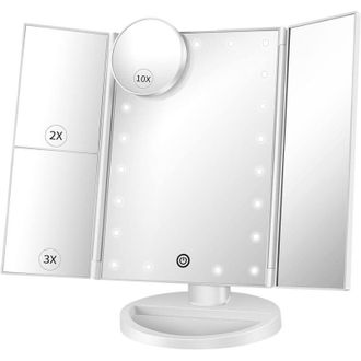 OEM Espejo De Maquillaje Iluminado Con Aumentos De 10x, 3x Y 2x, Espejo De Tres Paneles Con Luces, Interruptor T&aacute;ctil, Soporte Ajustable De 180&deg;, Doble Fu