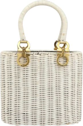 Ferragamo Gancini Handbag Wood White Wicker Handbag (Pre-Owned)
