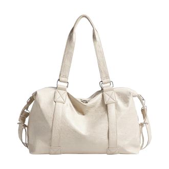 Generic Large Capacity Crossbody Bag with Zipper for Work School Shopping (Beige)