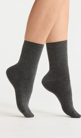 Nordstrom Solid Flat Knit Dress Socks in Charcoal Heather at Nordstrom, Size 9