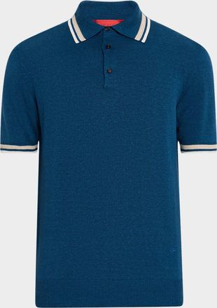 Isaia Mens Silk and Linen Tipped Polo Sweater