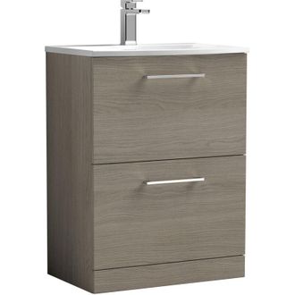 Nuie Nuie - Arno Floor Standing 2-Drawer Vanity Unit with Basin-4 600mm Wide - Solace Oak Woodgrain