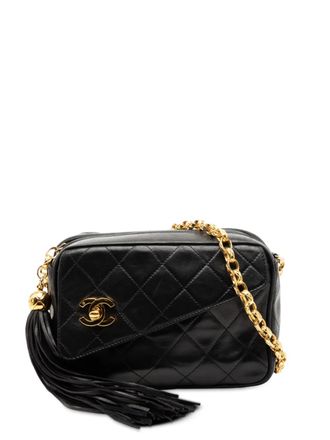 Chanel 1991-1994 CC Quilted Lambskin Tassel Camera Bag crossbody bag - Black