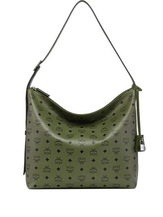 MCM Borsa a spalla Aren Visetos grande con monogramma - Verde