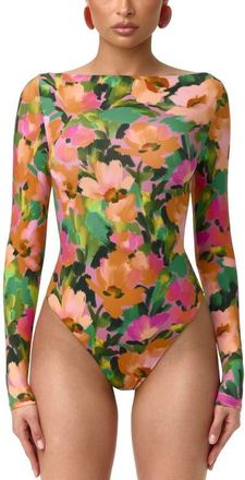 Naked Wardrobe Naked Floral Long Sleeve Bodysuit in Secret Garden at Nordstrom, Size X-Small