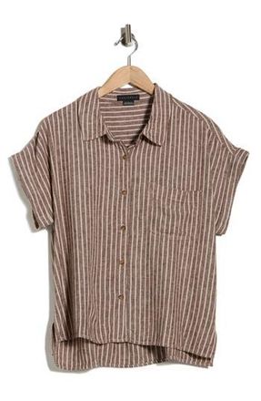Sanctuary Cali Linen Blend Shirt in Earth Essence Brown Stripe at Nordstrom Rack, Size X-Large