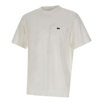 Lacoste T-Shirts, male, White, Size: L Cotton T-Shirt
