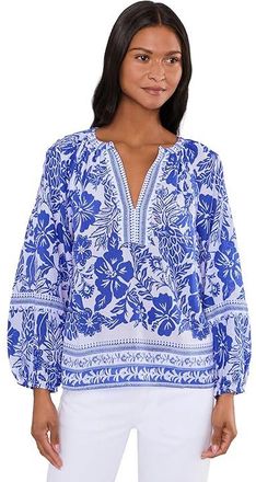 Vineyard Vines Emilia Top Womens Blouse Paradise Print White : SM, Cotton/Modal