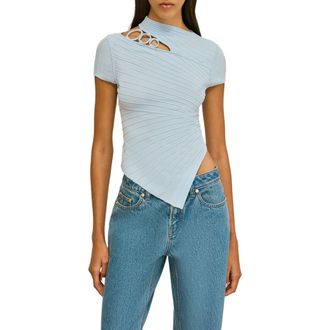 Cult Gaia Nessi Asymmetric Cutout Knit Shirt in Coastal at Nordstrom, Size X-Small