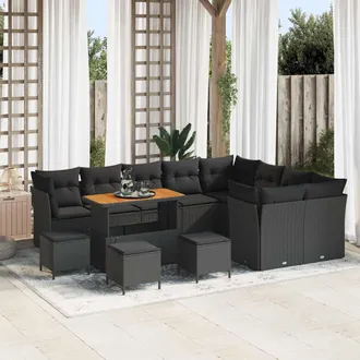vidaXL Set Divano Da Giardino Con Cuscino 13 Pcs Nero 110 X 55 X 71 Cm - Vidaxl