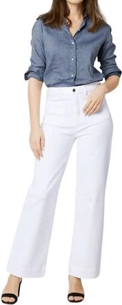 Ann Mashburn Column Patch Pocket Jean In White Stretch Denim