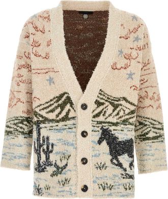 Alanui Mens Embroidered Wool Blend Cardigan - Ivory - Size Medium