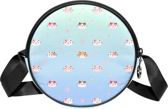 Generic Circle Crossbody Bag for Women, Cats Small Sling Bag Daypack with Zipper Adjustable Shoulder Straps Casual Ladies Girls Round Purse