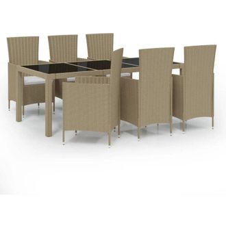 vidaXL Set De Comedor De Jard&iacute;n 7 Pzas Y Cojines Rat&aacute;n Sint&eacute;tico Beige Vidaxl