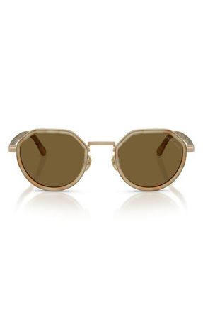 Armani 48mm Round Sunglasses in Matte Beige Havana /Olive at Nordstrom