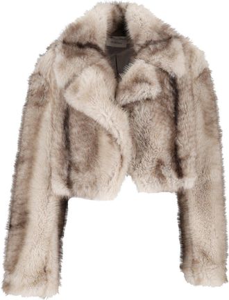 Sportmax Brown Quantum Cropped Plush Faux Fur Jacket