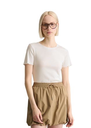 Marc O'Polo Denim T-Shirt MARC OPOLO DENIM, Damen, Gr. XL, silky wei&szlig;, Rippware, Obermaterial: 96% Baumwolle, 4% Elasthan, slim fit, Rundhals, gewellter Abschluss, Shir