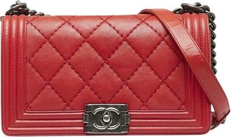 Chanel Pre-owned Small Lambskin Double Stitch Boy Flap - Dames - Vintage Schoudertas - Rood - ONE Size - Leer - Vintage