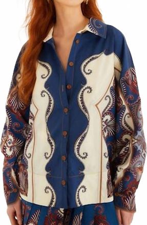 Farm Rio Arabesque Scarf Collared Organic Cotton Shirt In Multicolor