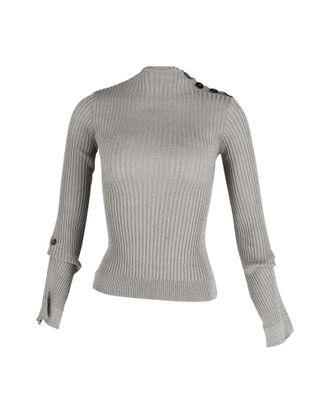 Roland Mouret Roland Mouret Ribbed Long Sleeve Top in Metallic Grey Viscose