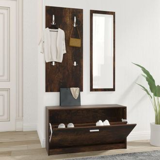 Berkfield Home 3-in-1 Shoe Cabinet Set Smoked Oak Engineered Wood in Brown