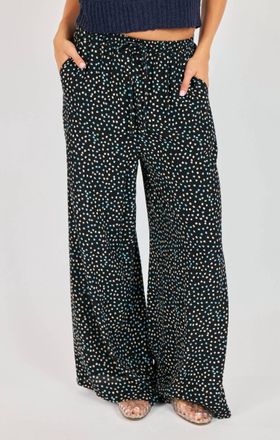 Sadie & Sage New Romance Wide Leg Polka Dot Drawstring Pants In Blue