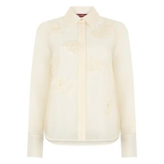 Max Mara Shirts, female, Beige, Size: S Silk Shirt with Floral Applications