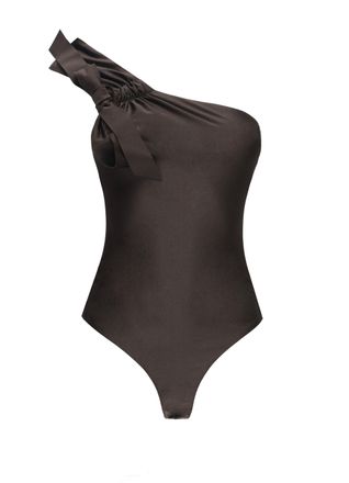 Zimmermann Brown Bow One-Shoulder Swimsuit
