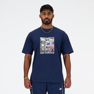New Balance Uomo Hoops Graphic T-Shirt in Blu, Maglia di Poliestere, Taglia XL