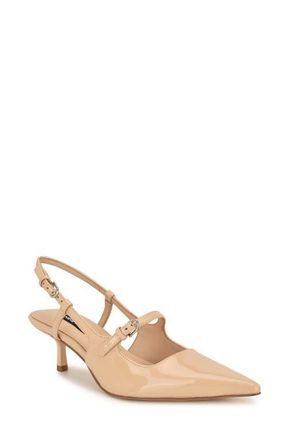 Nine West Amayo Slingback Pointed Toe Kitten Heel Pump in Light Natural at Nordstrom, Size 5.5
