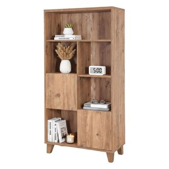 Dmora Librer&iacute;a Yasmin, Biblioteca 5 Estantes, 3 Puertas, Montaje En Pared, 80x36x155h Cm Roble Marr&oacute;n
