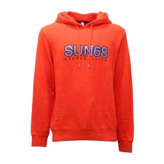 Sun 68 Hoodies, male, Orange, Size: L Hood Big Logo Cotton Sweatshirt